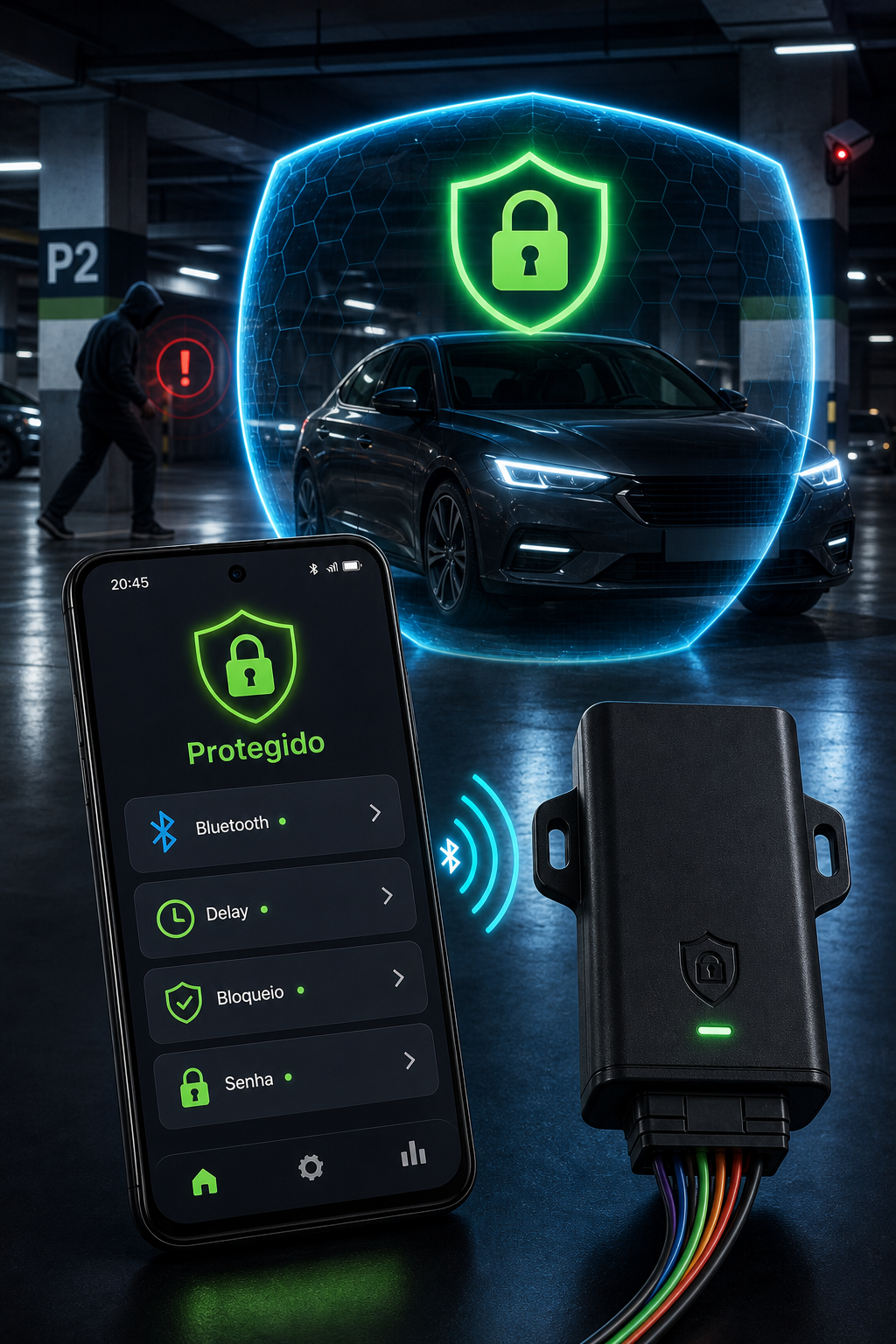 Aplicativo Android Bluetooth com menu do corta corrente digital
